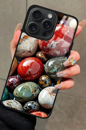 Apple iPhone 14 Pro Max Uyumlu Renkli Taş Tasarımlı Parlak Silikon Kılıf