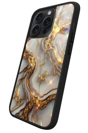 Apple iPhone 14 Pro Max Uyumlu Beyaz&Altın Mermer Tasarımlı Parlak Silikon Kılıf