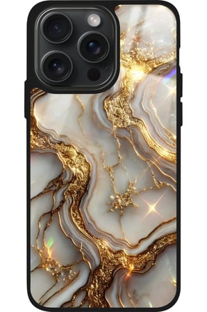 Apple iPhone 14 Pro Max Uyumlu Beyaz&Altın Mermer Tasarımlı Parlak Silikon Kılıf