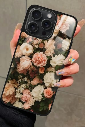 Apple iPhone 14 Pro Max Uyumlu Karışık Çiçek Tasarımlı Parlak Silikon Kılıf