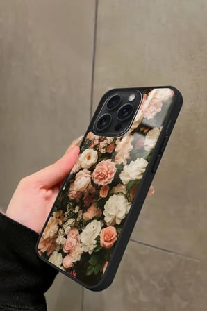 Apple iPhone 14 Pro Max Uyumlu Karışık Çiçek Tasarımlı Parlak Silikon Kılıf