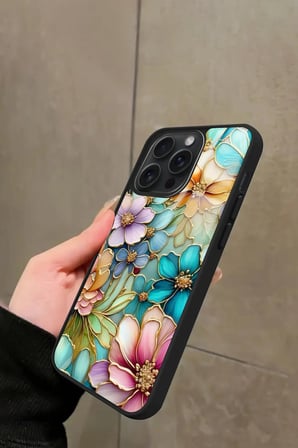 Apple iPhone 14 Pro Max Uyumlu Karışık Çiçek Tasarımlı Parlak Silikon Kılıf