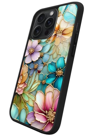 Apple iPhone 14 Pro Max Uyumlu Karışık Çiçek Tasarımlı Parlak Silikon Kılıf