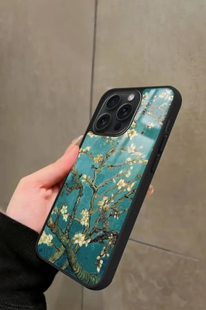 Apple iPhone 14 Pro Uyumlu Van Gogh Yeşil Ağaç Tablo Tasarımlı Parlak Silikon Kılıf