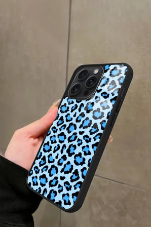 Apple iPhone 14 Pro Uyumlu Mavi Leopar  Tasarımlı Parlak Silikon Kılıf
