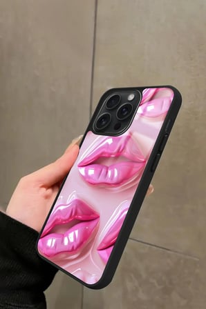 Apple iPhone 14 Pro Uyumlu Pembe Dudak Tasarımlı Parlak Silikon Kılıf