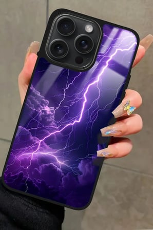 Apple iPhone 14 Pro Uyumlu Mor Şimşek Tasarımlı Parlak Silikon Kılıf