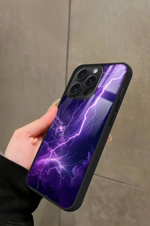 Apple iPhone 14 Pro Uyumlu Mor Şimşek Tasarımlı Parlak Silikon Kılıf