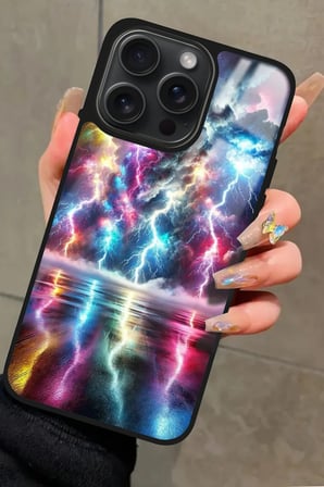 Apple iPhone 14 Pro Uyumlu Renkli Şimşek Tasarımlı Parlak Silikon Kılıf