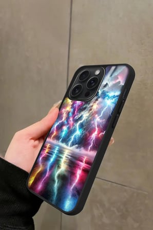 Apple iPhone 14 Pro Uyumlu Renkli Şimşek Tasarımlı Parlak Silikon Kılıf