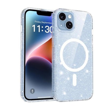 Apple iPhone 15 Uyumlu Kılıf Simli Şeffaf Magesafe Özellikli PC Hlt-SimliPC