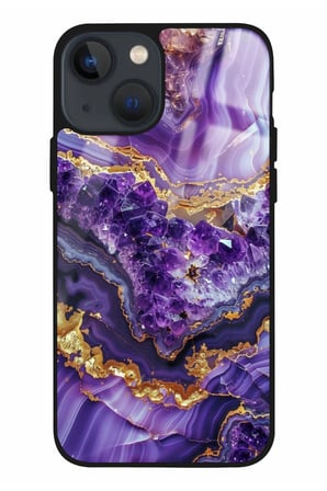 Apple iPhone 15 Plus Uyumlu Darbeye Dayanıklı Mor Mermer Tasarımlı Parlak Silikon Kılıf