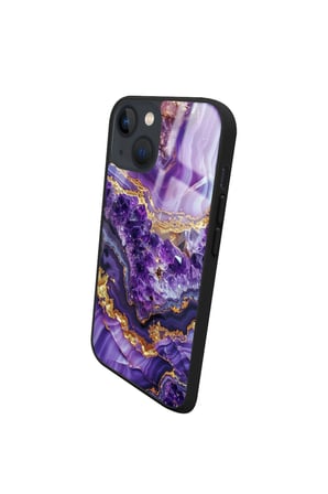 Apple iPhone 15 Plus Uyumlu Darbeye Dayanıklı Mor Mermer Tasarımlı Parlak Silikon Kılıf