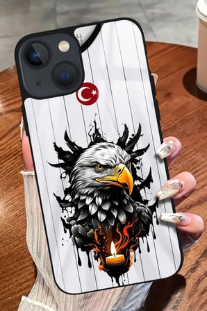 Apple iPhone 15 Plus Uyumlu Darbeye Dayanıklı Kartal Tasarımlı Parlak Silikon Kılıf