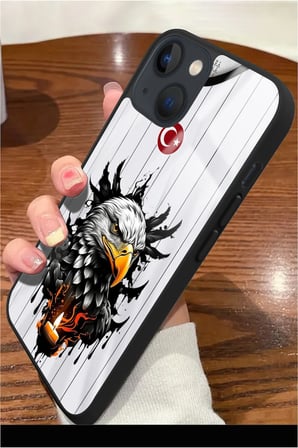 Apple iPhone 15 Plus Uyumlu Darbeye Dayanıklı Kartal Tasarımlı Parlak Silikon Kılıf