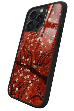 Apple iPhone 15 Pro Max Uyumlu Van Gogh Kırmızı Ağaç Tablo Tasarımlı Parlak Silikon Kılıf