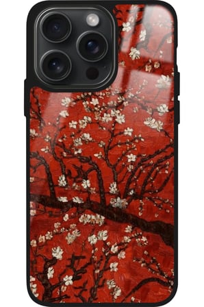 Apple iPhone 15 Pro Max Uyumlu Van Gogh Kırmızı Ağaç Tablo Tasarımlı Parlak Silikon Kılıf