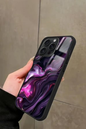 Apple iPhone 15 Pro Max Uyumlu Mor Mermer Tasarımlı Parlak Silikon Kılıf