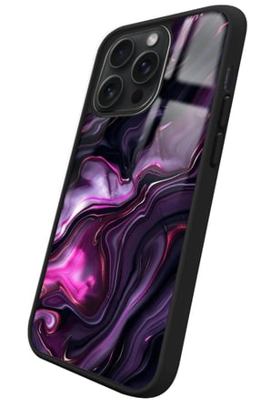 Apple iPhone 15 Pro Max Uyumlu Mor Mermer Tasarımlı Parlak Silikon Kılıf