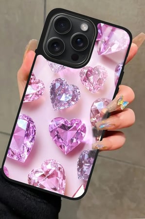 Apple iPhone 15 Pro Max Uyumlu Simli Taş Tasarımlı Parlak Silikon Kılıf
