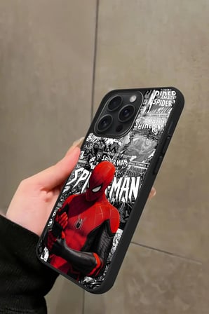 Apple iPhone 15 Pro Max Uyumlu Örümcek Adam Tasarımlı Parlak Silikon Kılıf