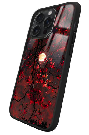 Apple iPhone 15 Pro Max Uyumlu Kırmızı Manzara Tasarımlı Parlak Silikon Kılıf