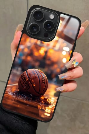 Apple iPhone 15 Pro Max Uyumlu Basketbol Tasarımlı Parlak Silikon Kılıf