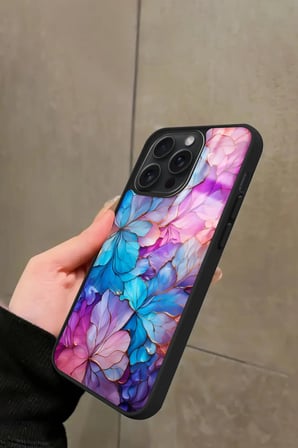 Apple iPhone 15 Pro Max Uyumlu Pembe Çiçek Tasarımlı Parlak Silikon Kılıf