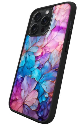 Apple iPhone 15 Pro Max Uyumlu Pembe Çiçek Tasarımlı Parlak Silikon Kılıf