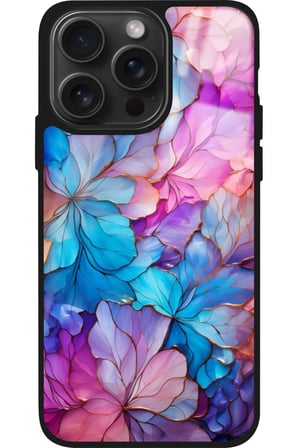 Apple iPhone 15 Pro Max Uyumlu Pembe Çiçek Tasarımlı Parlak Silikon Kılıf