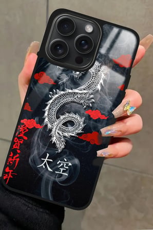 Apple iPhone 15 Pro Max Uyumlu Dragon Tasarımlı Parlak Silikon Kılıf