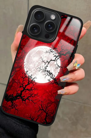 Apple iPhone 15 Pro Uyumlu Van Gogh Kırmızı Ağaç Tablo Tasarımlı Parlak Silikon Kılıf