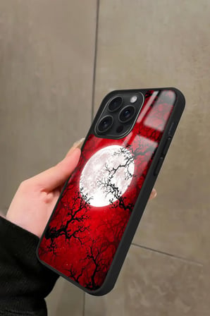 Apple iPhone 15 Pro Uyumlu Van Gogh Kırmızı Ağaç Tablo Tasarımlı Parlak Silikon Kılıf