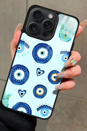 Apple iPhone 15 Pro Uyumlu Nazar Boncuğu Tasarımlı Parlak Silikon Kılıf