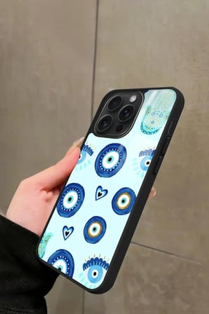 Apple iPhone 15 Pro Uyumlu Nazar Boncuğu Tasarımlı Parlak Silikon Kılıf
