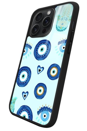 Apple iPhone 15 Pro Uyumlu Nazar Boncuğu Tasarımlı Parlak Silikon Kılıf