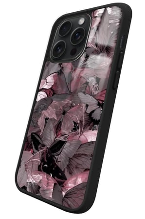 Apple iPhone 15 Pro Uyumlu Pembe Kelebek Tasarımlı Parlak Silikon Kılıf