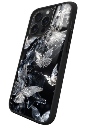 Apple iPhone 15 Pro Uyumlu Beyaz Kelebek Tasarımlı Parlak Silikon Kılıf