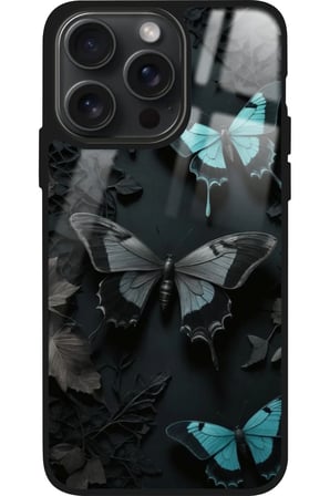 Apple iPhone 15 Pro Uyumlu Siyah Kelebek Tasarımlı Parlak Silikon Kılıf