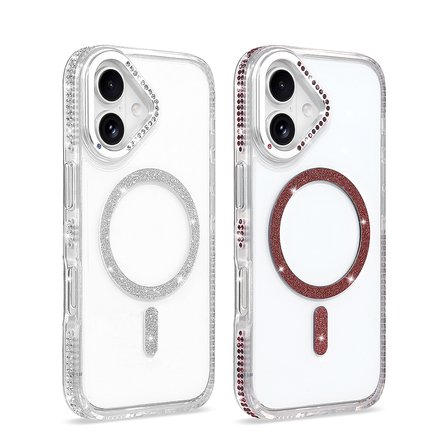 Apple iPhone 16 Uyumlu Kılıf Magesafe Özellikli Taşlı Işıltılı Zr-Tera