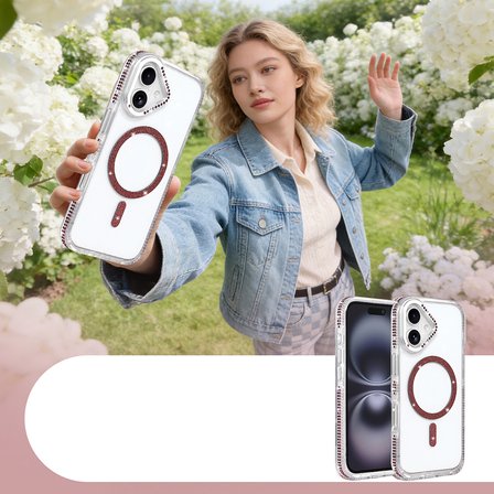 Apple iPhone 16 Uyumlu Kılıf Magesafe Özellikli Taşlı Işıltılı Zr-Tera