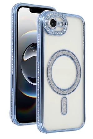 Apple iPhone 16E Uyumlu Kılıf M-Safe Şarj Özellikli Simli Taşlı Azn-JokeTaşlı