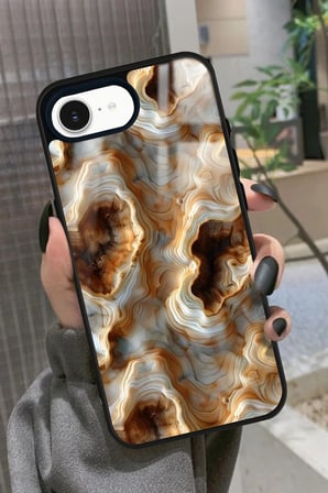 Apple iPhone 16E Uyumlu Beyaz&Altın Mermer Tasarımlı Parlak Silikon Kılıf