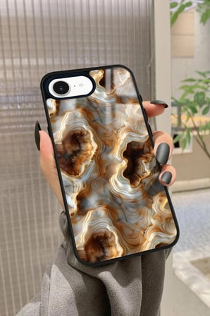 Apple iPhone 16E Uyumlu Beyaz&Altın Mermer Tasarımlı Parlak Silikon Kılıf