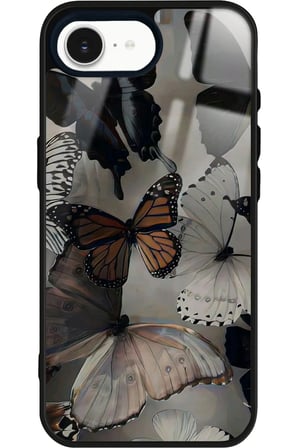 Apple iPhone 16E Uyumlu Siyah Kelebek Tasarımlı Parlak Silikon Kılıf