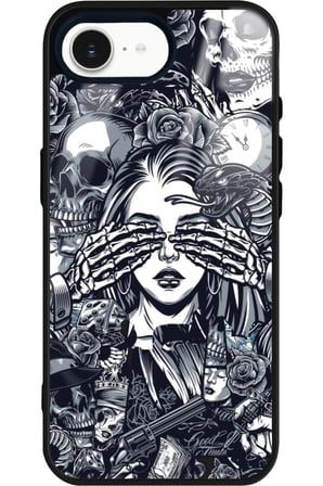 Apple iPhone 16E Uyumlu Kurukafa Posteri Tasarımlı Parlak Silikon Kılıf