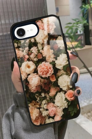 Apple iPhone 16E Uyumlu Pembe Çiçek Tasarımlı Parlak Silikon Kılıf