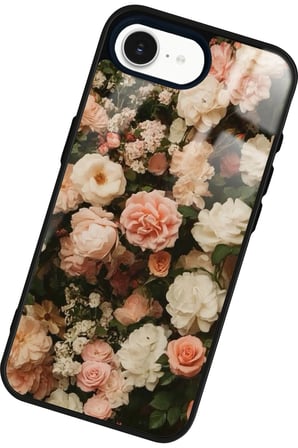 Apple iPhone 16E Uyumlu Pembe Çiçek Tasarımlı Parlak Silikon Kılıf