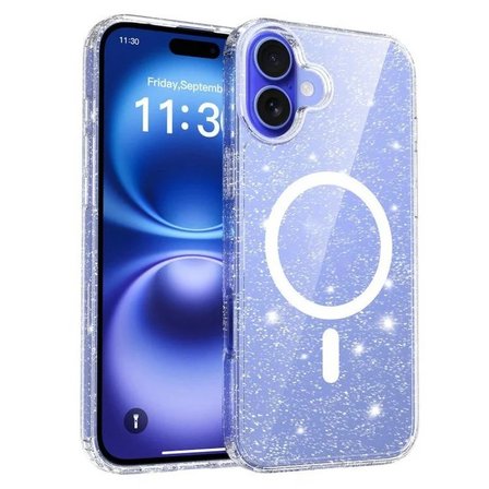 Apple iPhone 16 Plus Uyumlu Kılıf Simli Şeffaf Magesafe Özellikli PC Hlt-SimliPC