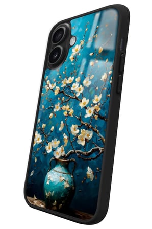 Apple iPhone 16 Plus Uyumlu Van Gogh Mavi Ağaç Tablo Tasarımlı Parlak Silikon Kılıf